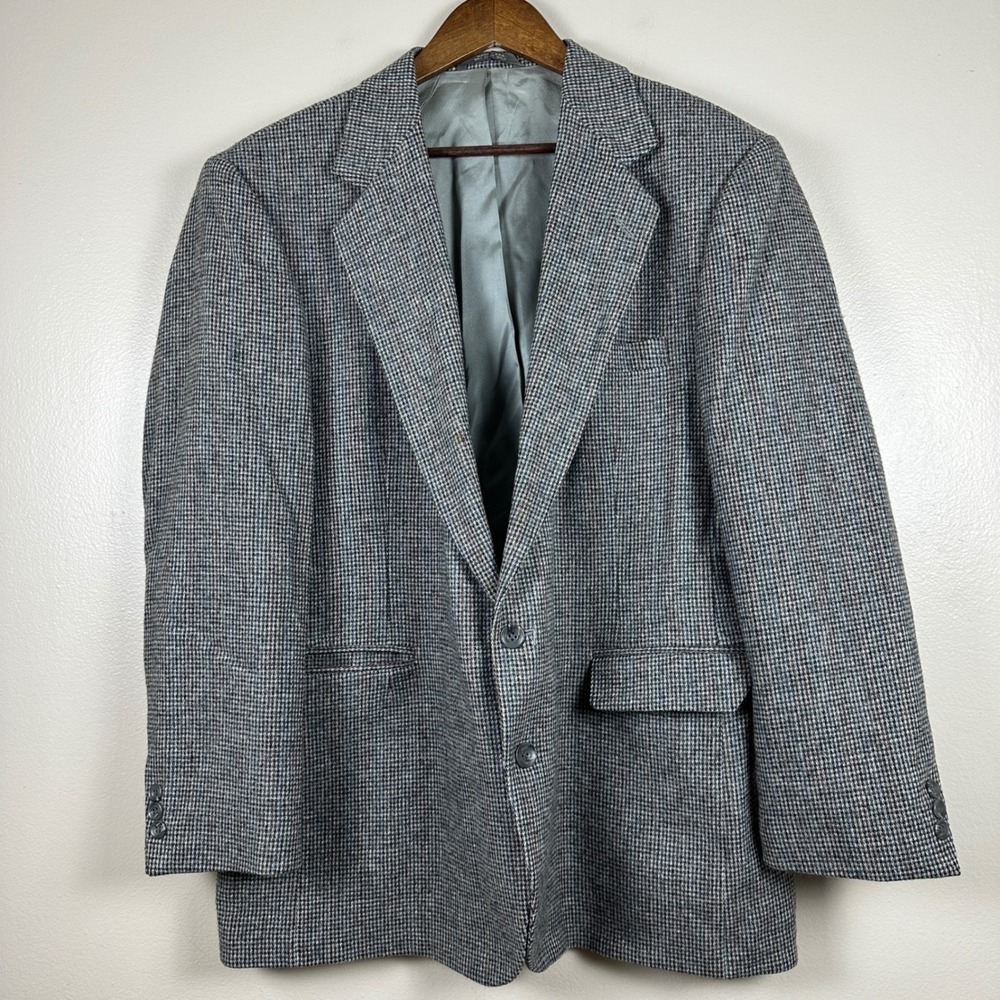 Imperial by Haggar Men's 46 Blazer Grey Tweed 100% Pure Wool Vintage Sport Coat